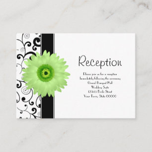 Trouwreceptie Green Gerbera Daisy Black Scroll Informatiekaartje