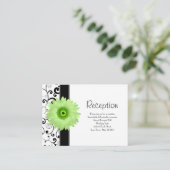 Trouwreceptie Green Gerbera Daisy Black Scroll Informatiekaartje (Staand voorkant)
