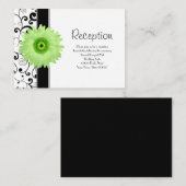 Trouwreceptie Green Gerbera Daisy Black Scroll Informatiekaartje (Voorkant / Achterkant)