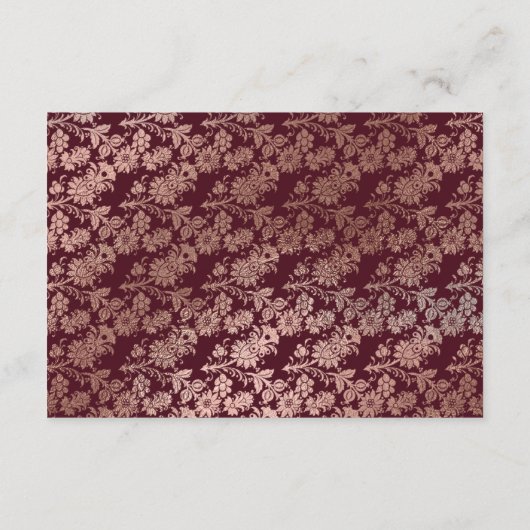 Trouwreceptie in roze goud en bordeauxrood informatiekaartje (Achterkant)