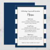 Trouwreceptie Menu in Navy Blauwe Strepen en Goud (Voorkant / Achterkant)