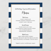 Trouwreceptie Menu in Navy Blauwe Strepen en Goud (Voorkant)