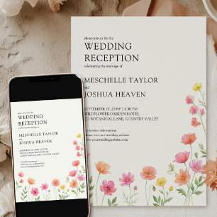 Trouwreceptie met wilde bloemen Roze oranje bloems Kaart