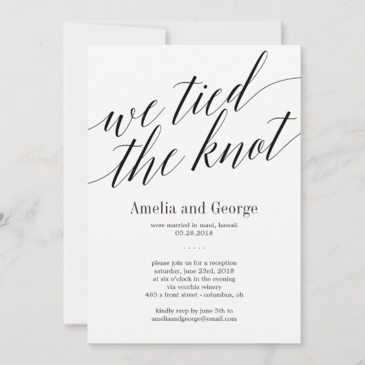 Trouwreceptie Modern Script 'We Tied The Knot' Kaart (Voorkant)