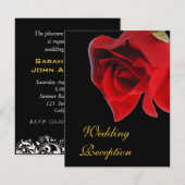 Trouwreceptie rode roos op zwart kaart (Voorkant / Achterkant)