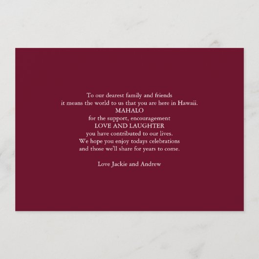 Trouwreceptie route en tijdschema programma (Achterkant)