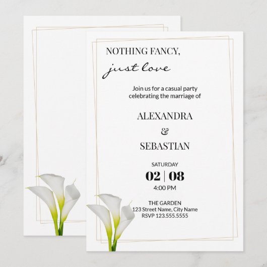 Trouwreceptie uitnodiging Calla Lily (Voorkant / Achterkant)