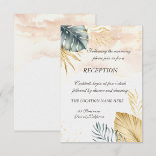 Trouwreceptie uitnodiging met palmbladeren op het 