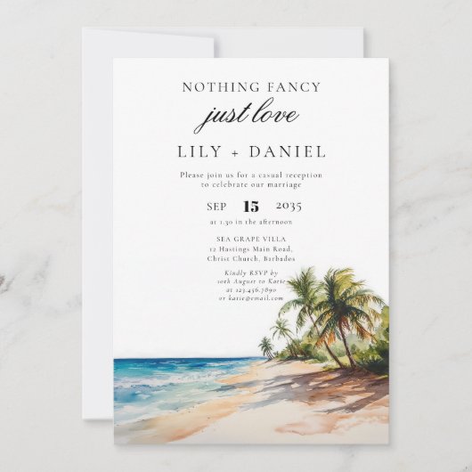 Trouwreceptie voor een tropisch strand elopement kaart (Voorkant)