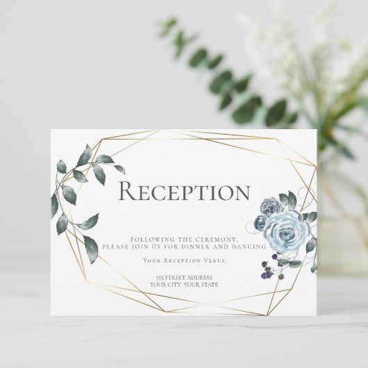 Trouwreceptie | Waterverf Stofblauwe Bloemen Informatiekaartje (Staand voorkant)