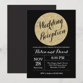 Trouwreceptie Zwart Gouden Glitter Uitnodiging (Voorkant / Achterkant)