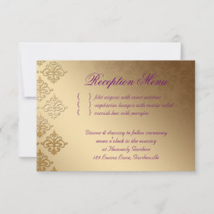 Trouwreceptiekaart Indische Damast Paars Goud RSVP Kaartje