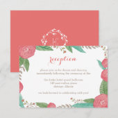 Trouwreceptiekaart met geschilderde bloemen informatiekaartje (Voorkant / Achterkant)