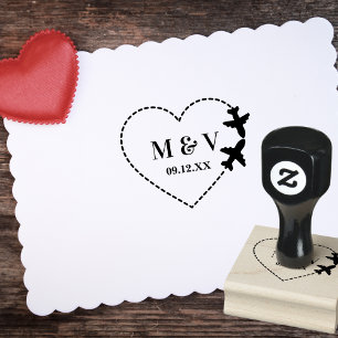 Trouwreis Twee Vliegtuigen maken Hart Modern Rubberstempel