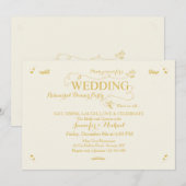 Trouwrepetitie Diner Uitnodiging Cr / Gold (Voorkant / Achterkant)