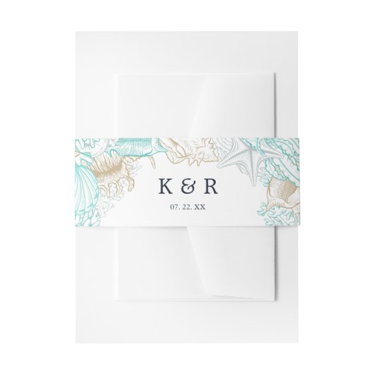 Trouwriem met zeekleurige turkooisen rand uitnodigingen wikkel (Voorkant Voorbeeld)