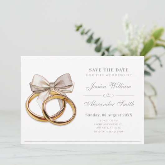 Trouwring boog elegante bruiloft save the date (Staand voorkant)