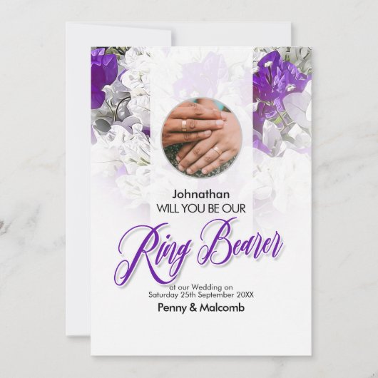 Trouwring drager uitnodiging Paarse wit (Voorkant)