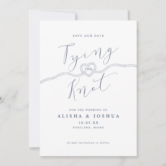 Trouwring Touw Hart Nautisch Marine & Wit Save The Date (Voorkant)