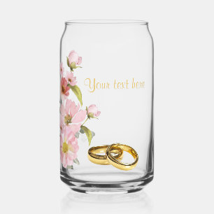 trouwringen en roze bloemen blikvorm glas