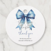 Trouwringen Knopen Blauwe Boog Bruidsdouche Bedankjes Labels (Voorkant)