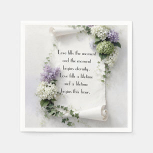 Trouwrol met seringen en hortensia's  servet