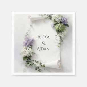 Trouwrol met seringen en hortensia's  servet