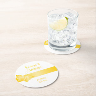 Trouwronde papier Onderzetter Yellow Butterfly