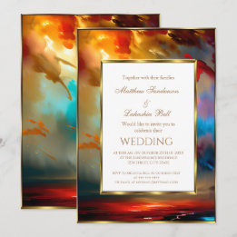 Trouwrood blauw turquoise goud Modern Elegant Kaart