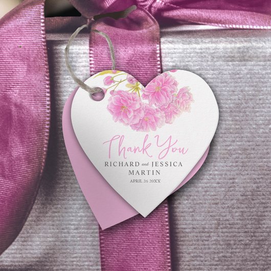 Trouwroze bloemige waterverf dank u gunst bedankjes labels