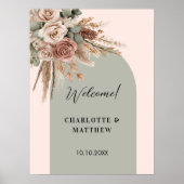 Trouwroze boogsalie groene taupe pampas rozen poster (Voorkant)