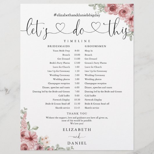 Trouwschema met bloemenhart-script (Voorkant)