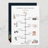 Trouwschema met Navy Blauwe Bloem Illustratie Programma (Voorkant / Achterkant)