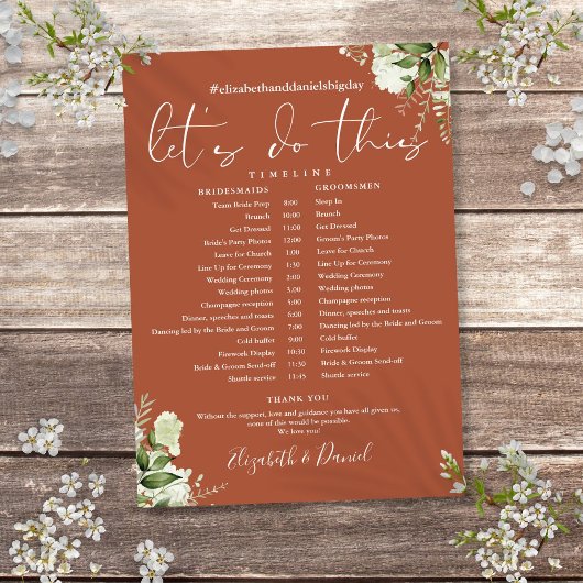 Trouwschema Trouwtijdlijn in Terracotta en Groene Programma