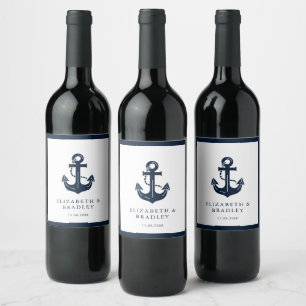 Trouwschepen Naam Navy Blauwe Aangepaste Boot Wijn Etiket
