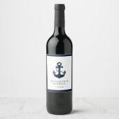 Trouwschepen Naam Navy Blauwe Aangepaste Boot Wijn Etiket (Voorkant)