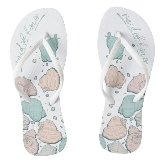 TROUWSCHOENEN | Modern Seashells Coral blauwgroen Teenslippers (Voetbed)