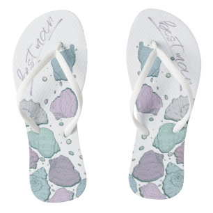 TROUWSCHOENEN Moderne zeeschelpen Stofblauw Lila Teenslippers