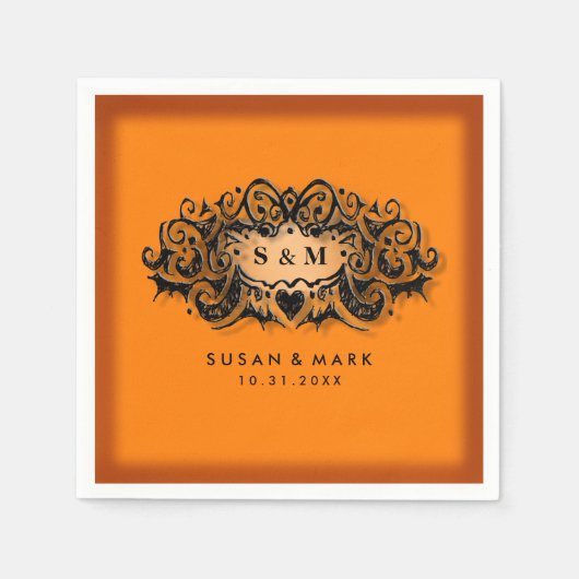 Trouwservetten - Halloween Sinaasappel & Zwart Servetten (Voorkant)