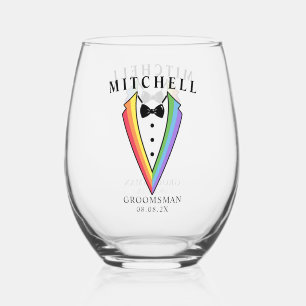 Trouwsmoking Gepersonaliseerde Groomsman Stemless Wijnglas Zonder Voet