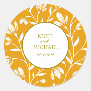 Trouwsticker met bloemen ronde sticker