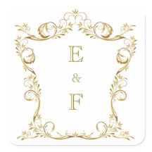 Trouwsticker met monogram van koppel in goud