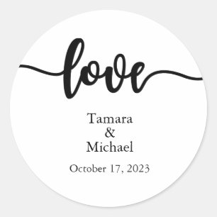 Trouwstickers, huwelijksetiketten, script, liefde ronde sticker