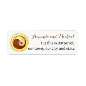 TROUWSTICKERS-LABELS. Gouden YinYang duiven. Etiket (Voorkant)
