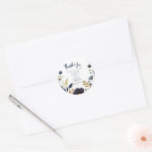 TROUWSTICKERS | Navy Geel Goud Bloemig Elegant Ronde Sticker (Envelop)