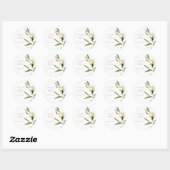 Trouwstickers Witte Waterverf Rozen Ronde Sticker (Vel)