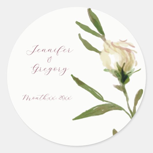Trouwstickers Witte Waterverf Rozen Ronde Sticker (Voorkant)