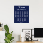 Trouwstoelenkaart Poster Navyblauw 50x60 cm (Thuiskantoor)