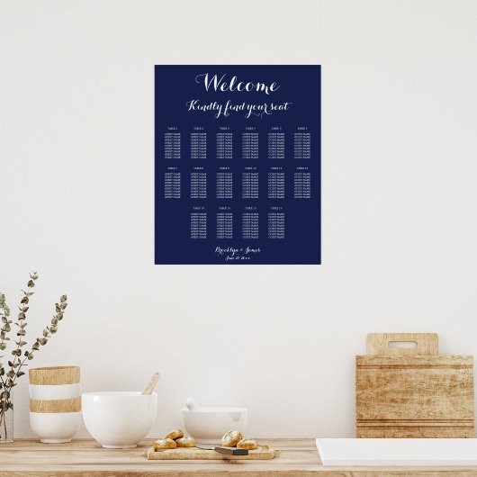 Trouwstoelenkaart Poster Navyblauw 50x60 cm (Keuken)