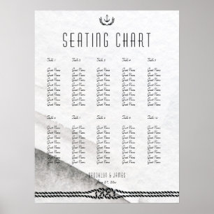 Trouwstoelindeling Nautisch 45x60 cm Grijs Wit Poster